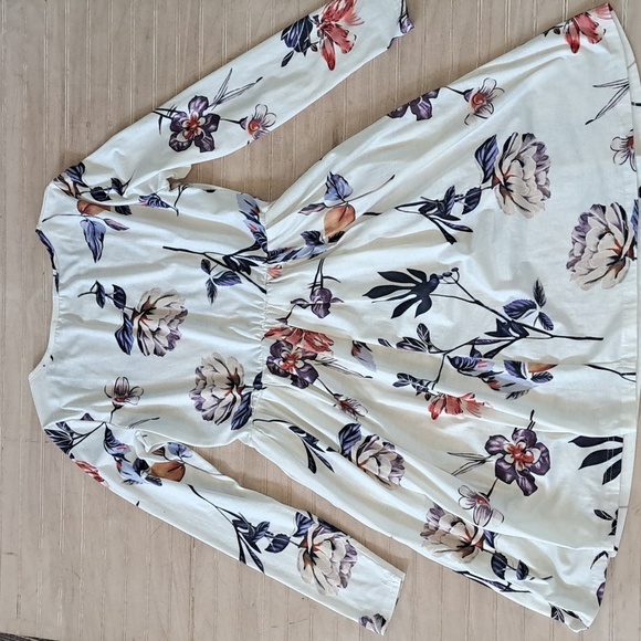 BlueTime White Floral Print Long Sleeve Fit & Flare Dress with Pockets - Picture 9 of 10